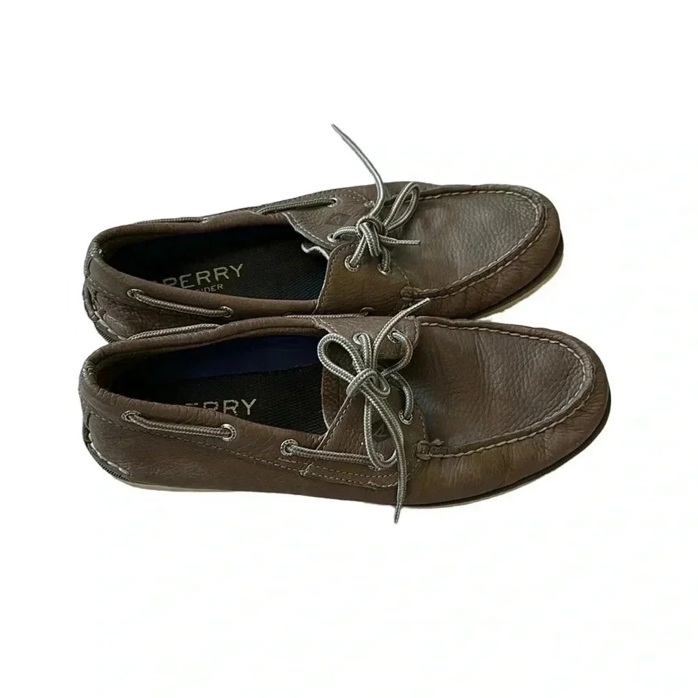 Sperry Gray Leather Boat Shoes Size 10